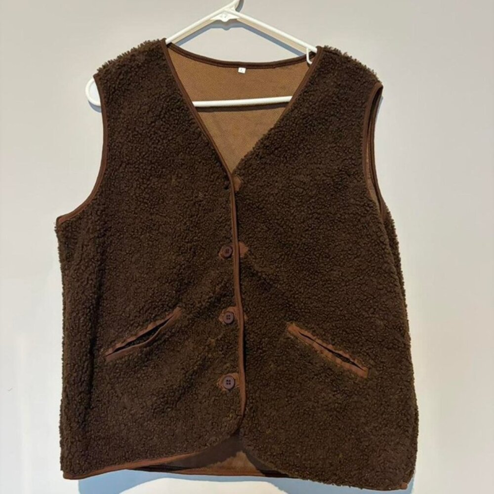 Brown fleece button front vest Size large